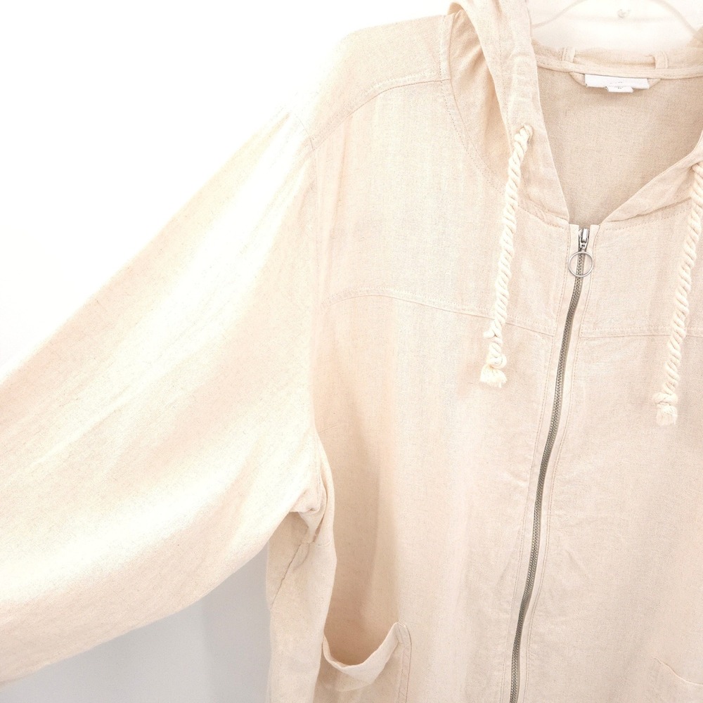 J. Jill Zip Up Linen Hoodie Jacket Womens 3X Beige Blend‎ Roll Tab Sleeve - Picture 2 of 9